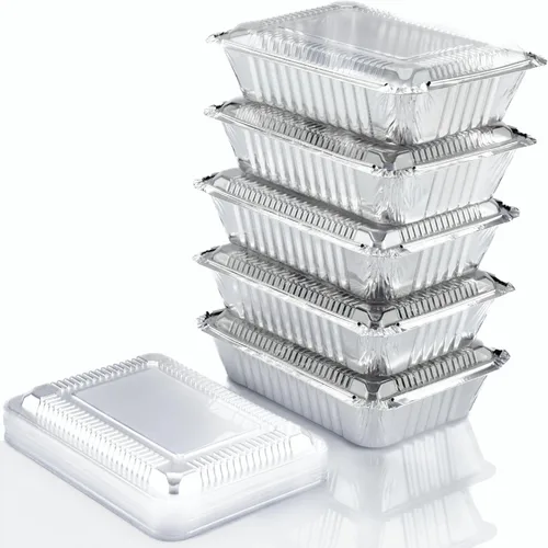 Miniatura 11 de (Paquete de 55) Bandejas de aluminio de 1 libra con tapas, recipientes desechables de papel de aluminio para hornear, almacenamiento de comida