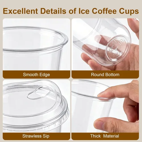 Miniatura 4 de Paquete de 50 vasos de plástico transparente de 12 onzas con tapas para sorber, tazas de café helado desechables gruesas para llevar bebidas frías