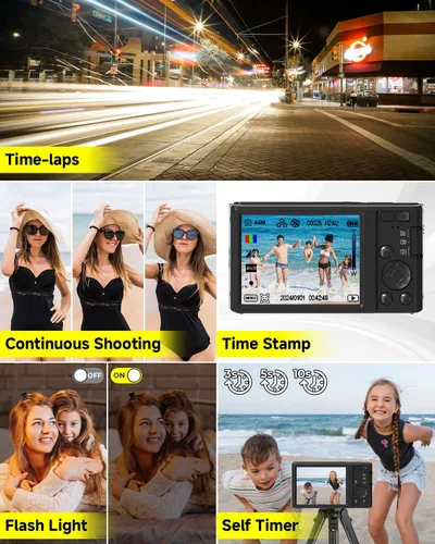 Miniatura 4 de Cámara digital 4K para adolescentes con enfoque automático de zoom de 16X, pequeña cámara portátil compacta para apuntar y disparar