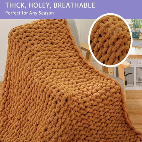 Miniatura 6 de Bigacogo Manta de punto grueso para sofá, 51 x 63 pulgadas, 100% tejida a mano con hilo de felpilla grueso jumbo, acogedoras y suaves mantas grandes