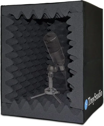 TroyStudio Cabina vocal portátil, gran escudo de aislamiento de micrófono plegable, caja absorbente de eco de estudio de grabación de música, filtro