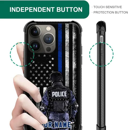 Miniatura 2 de DJSOK Funda para teléfono personalizado con nombre personalizado de la bandera estadounidense de policía para iPhone 16/15/14/13 12 11 Pro Bandera