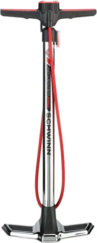 Miniatura 10 de Schwinn Serie Air Center o bomba de piso básica, para una gama de bicicletas, 100, 120 o 160 PSI, mango de agarre suave, cabezal doble para válvulas
