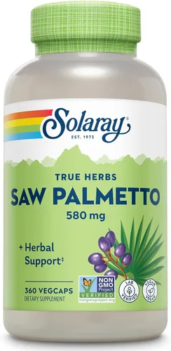 SOLARAY Saw Palmetto Berries 580mg - Suplementos de bienestar para hombres - Saw Palmetto para hombres a medida que envejecen - 3 cápsulas vegetales