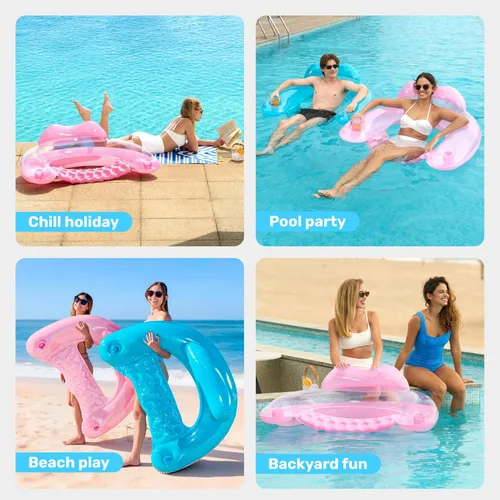 Miniatura 7 de SLOOSH Inflatable Pool Floats Adult,2 Pack Pool Chairs with Cup Holders,X-Large Blow up Floats Chair,Hammock Noodle Mat for Relaxing Summer Water