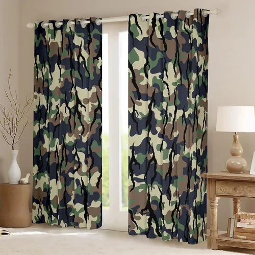 Miniatura 2 de Cortinas de camuflaje rústicas de camuflaje para dormitorio, sala de estar, decoración de cabaña, caza, ejército, negro, verde, aislamiento térmico