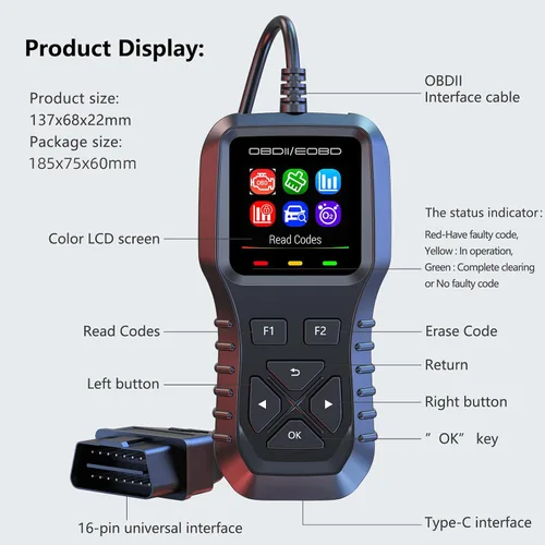 Miniatura 9 de K1 Escáner OBD2 para Coche, Herramienta de Diagnóstico Compatible con FIXD, Lector de Códigos, Reinicio de la Luz del Motor, Lectura/Eliminación