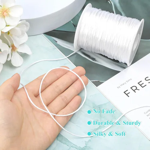 Miniatura 6 de Anezus Cordón de nailon blanco, cuerda de nailon para manualidades, cuerda de satén sedoso para pulseras trenzadas, collares colgantes, llaveros