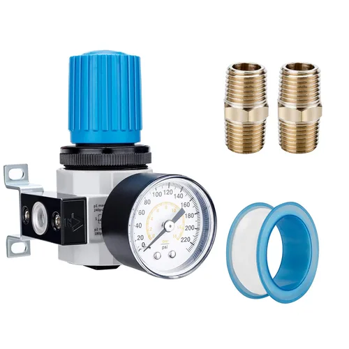 Miniatura 7 de NANPU Regulador de aire de alta presión NPT de 1/2" con manómetro protegido de acero, 141-SCFM 230Psi (LR-04)