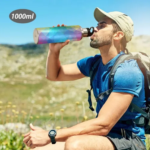 Miniatura 7 de Geometric Rainbow Gradient Stainless Steel Vacuum Insulated Water Bottle 20 Oz Leakproof Water Bottles, BPA-Free Sports Water Bottle