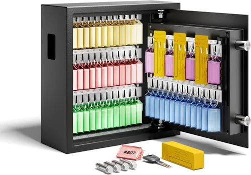 Miniatura 8 de KornerBatl Caja de bloqueo de llave de 65 posiciones con código, soporte de pared electrónico resistente para llaves con ranura de depósito y luz