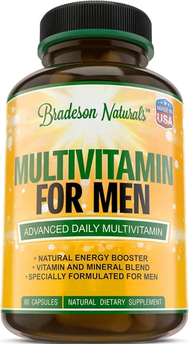 Suplemento multivitamínico para hombres para energía, concentración y rendimiento. Vitaminas A, C, D, E y B12, zinc, calcio, magnesio y más. Multi