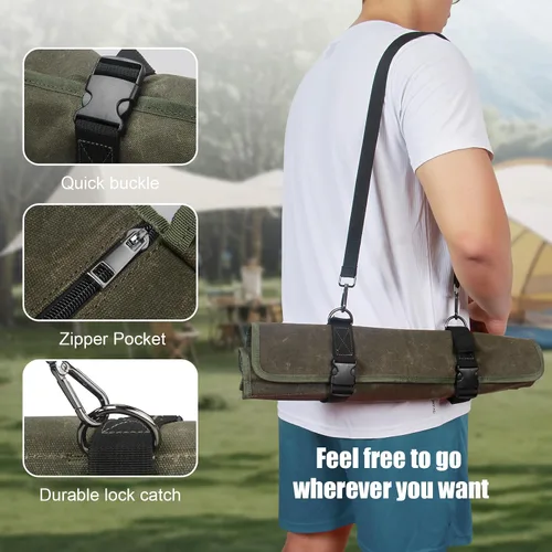 Miniatura 7 de Bolsa enrollable para cuchillos de chef, estuche de viaje para cuchillos de lona encerada, soporte de almacenamiento profesional resistente con 10