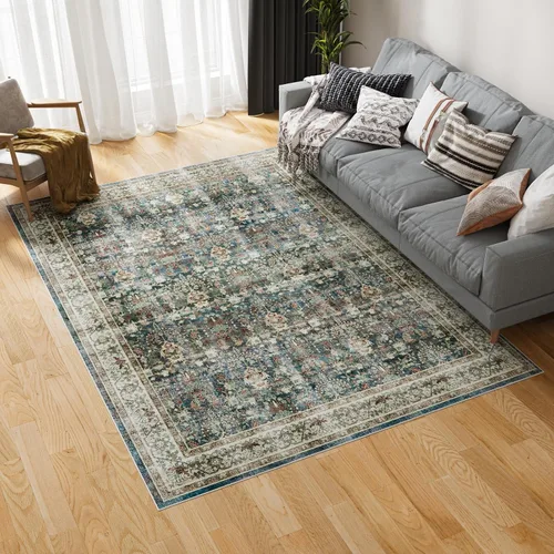 Miniatura 57 de Dripex - Tapete de pasillo lavable de 2 x 8 pies desgastado, medallón oriental, antideslizante, resistente a las manchas, plegable y delgado