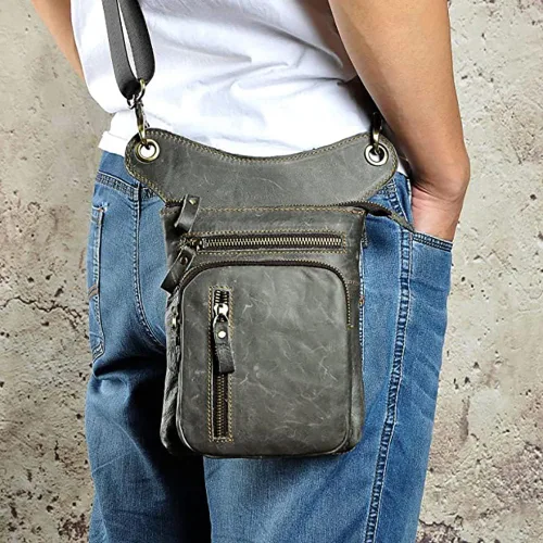 Miniatura 3 de Le'aokuu Riñonera deportiva de cuero genuino para mujer y hombre, riñonera, para montar a la cadera, para muslo, piernas cruzadas