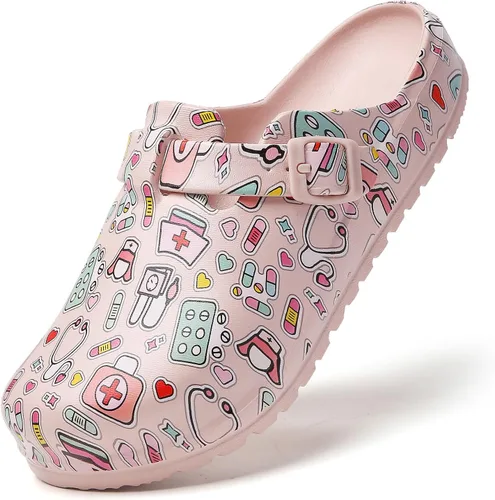 Miniatura 14 de Zuecos de enfermera estampados para mujer: zuecos de jardín sin cordones, impermeables, ligeros, duraderos, antideslizantes, cómodos para turnos