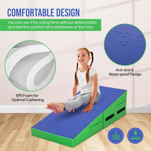 Miniatura 5 de Colchoneta de gimnasia inclinada, esterilla de yoga para gimnasio en casa, alfombrilla de ejercicio plegable con superficie de poliuretano Azul