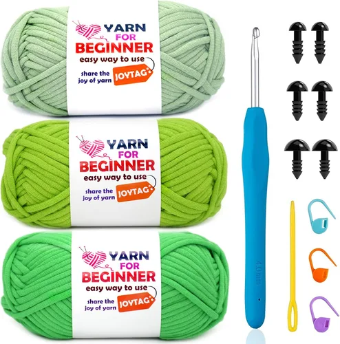 Miniatura 60 de Paquete de 3 hilos de ganchillo de mezcla de algodón y nailon - azul, gris, verde - 3x50g - puntadas fáciles de ver - kit de ganchillo y tejido