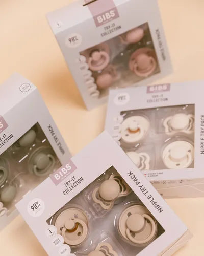 Miniatura 5 de BIBS Colección Try-It Paquete de 4 Chupetes Pezón Redondo, Anatómico y Simétrico Libre de BPA Látex de Goma Natural/Silicona Fabricado