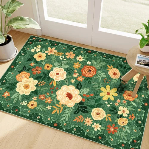 Miniatura 253 de DUKINO Alfombra de área de 6 x 9 pies, alfombra floral para sala de estar, ligera, antideslizante, lavable, alfombra de interior de pelo bajo