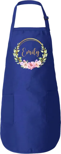 ROKO CLOTHING Personalized Apron Floral Initials Design Name Text with Pockets - Custom Name Kitchen Aprons Women, Gift for Baking, Cooking