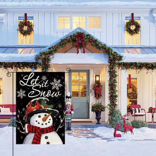 Miniatura 4 de AVOIN colorlife Deje que nieve muñeco de nieve copo de nieve bandera de Navidad de jardín 12x18 pulgadas de doble cara, bandera decorativa de granja