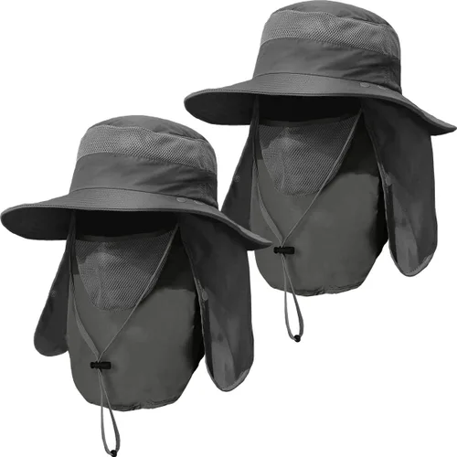 Miniatura 10 de Sombrero de pesca de ala ancha para hombre, 2 piezas, protección solar UPF 50+, extraíble, solapa para cara y cuello