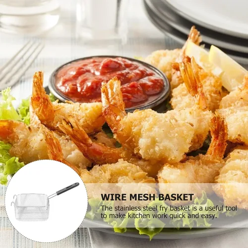 Miniatura 2 de BESTonZON Cesta mediana de acero inoxidable para freír con chispas francesas, para servir alimentos, con asa, apta para ollas de hasta 5/6 L