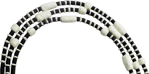 Miniatura 2 de Cuerda de nailon negro con nudos blancos, piel cruda, tachuelas de caballo trenzadas a mano, rinas Romal Romel hechas a mano, 8.5 pies, 52 pies Romel