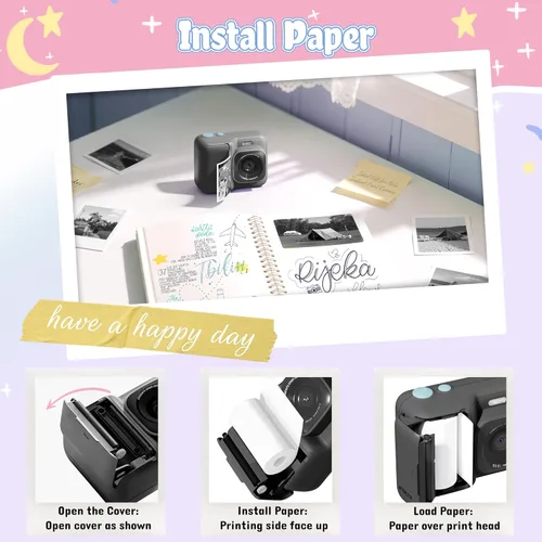 Miniatura 6 de Cámara para niños, cámara de impresión digital instantánea de 1080P para niños, regalos de Navidad y cumpleaños para niñas y niños de 4, 5, 6, 7, 8