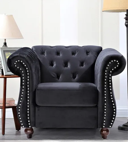 Container Furniture Direct Feinstein - Sofá Chesterfield de terciopelo moderno para sala de estar con cabezas de clavos, acolchado de diamante y