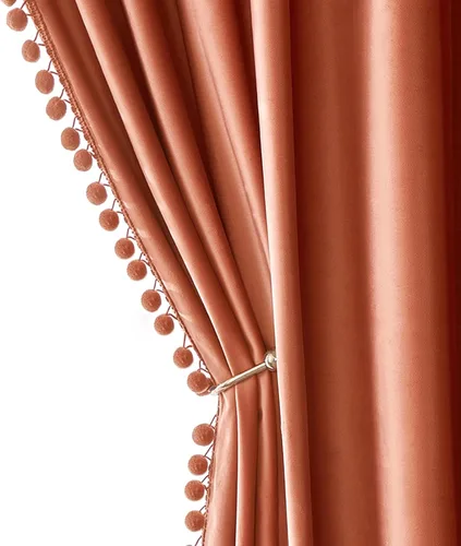 Miniatura 9 de MIULEE - Cortinas de terciopelo con pompones amarillo mostaza para habitación/sala de estar, cortinas opacas para otoño, aislantes térmicos, de 84