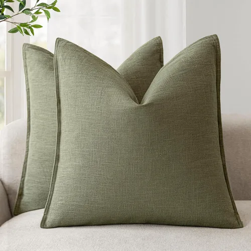 Miniatura 54 de Foindtower Paquete de 2 fundas de almohada decorativas de lino y liso, funda de cojín decorativa suave, estilo bohemio campestre para silla, sofá
