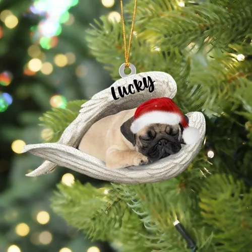 Miniatura 14 de Adorno acrílico plano de perro de Navidad de pastor alemán blanco, ángel dormido, regalo conmemorativo para perro, adorno personalizado con nombre