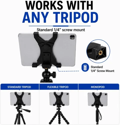 Miniatura 6 de Acuvar Soporte universal de trípode para tableta, adaptador de soporte ajustable para iPad, Samsung Galaxy Tab y Surface, se adapta a tabletas de 8