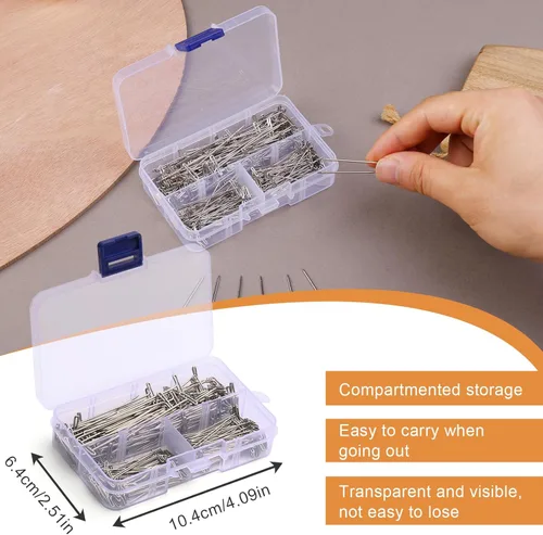 Miniatura 6 de Alfileres en T, 200 pines de costura en forma de T para pelucas y manualidades, kit de pasadores de acero inoxidable con caja transparente