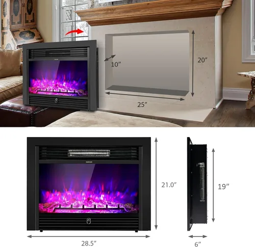 Miniatura 5 de COSTWAY - Insertos de chimenea eléctrica de 28.5 pulgadas de ancho, 750 W/1500 W, chimenea empotrada y de pie en la pared, con 3 colores de llama, 5