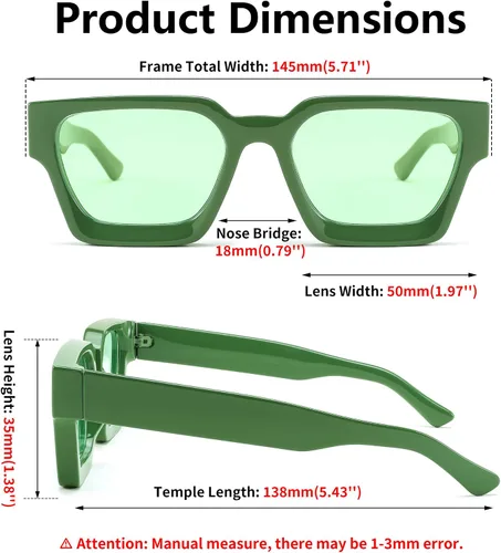 Miniatura 44 de FEISEDY Gafas de sol cuadradas retro de los años 90 para mujeres y hombres, gafas de sol rectangulares gruesas de moda con protección UV400 B2385