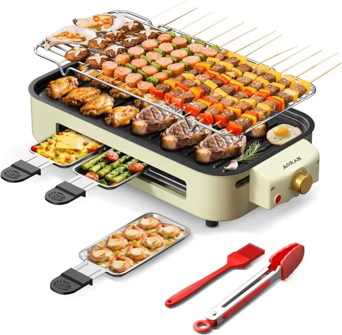 AORAN - Parrillas eléctricas para interiores sin humo, parrilla de interior versátil sin humo para cocinar en casa, con parrillas de interior Blanco