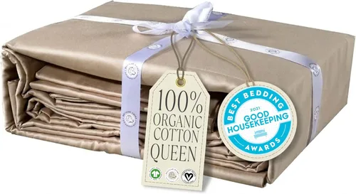 Miniatura 23 de Delilah Home Juego de sábanas de 300 hilos 100 % algodón orgánico, verificado por GOTS y Vegan.org, ropa de cama de satén de 300 hilos,