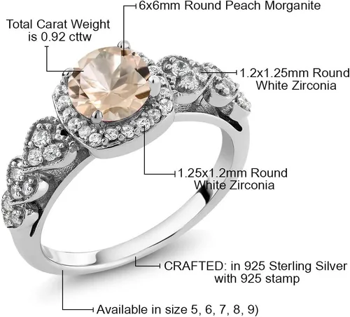 Miniatura 65 de Gem Stone King Anillo de compromiso de aniversario y piedra natal de corte redondo de 0.236 in para mujer, plata de ley 925, anillo de promesa