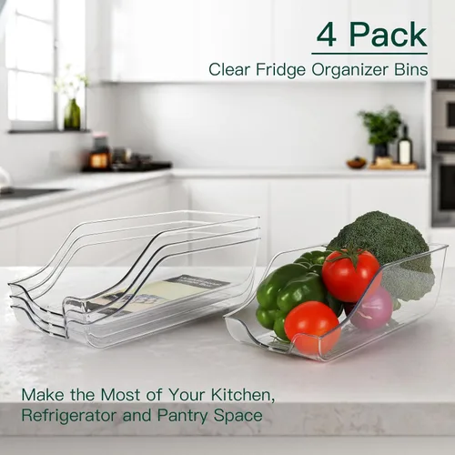Miniatura 5 de Juego de 4 cubos organizadores de refrigerador, almacenamiento de despensa, dispensador de latas para armario de cocina o encimera, soporte