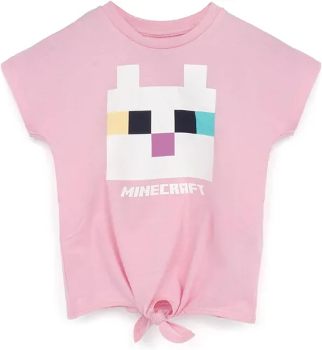 Minecraft - Camiseta para niñas Camiseta de jugador rosa con lazo frontal de gatito para niños Ropa para niños, regalos de mercancía para juegos