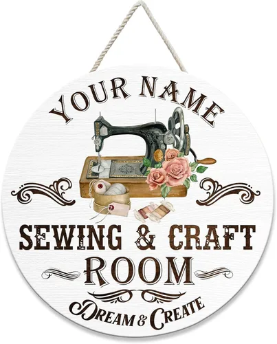 MeMate Letrero de sala de manualidades, letreros personalizados para puerta de sala de coser, letreros de madera personalizados para decoración de