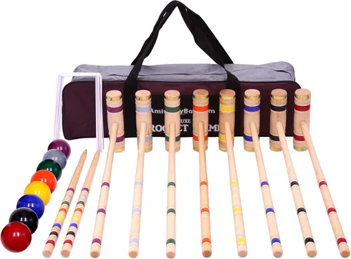 Juego de Croquet Deluxe para 8 jugadores con bolsa de transporte (ocho asas de 32 pulgadas)