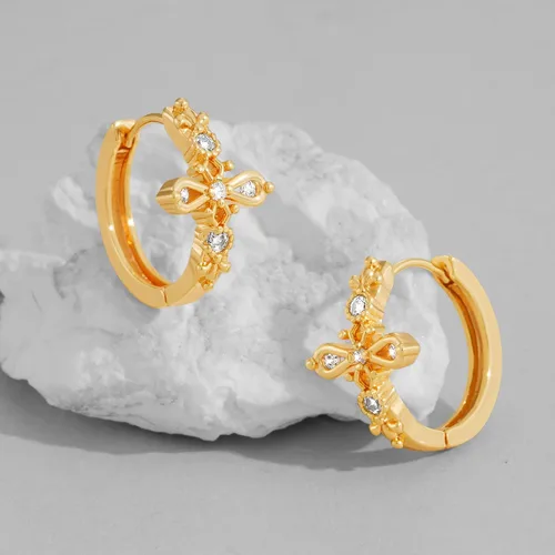 Miniatura 6 de Dremmy Studios arracadas de oro de 18quilates, dublé de oro, exquisitas, con borlas, abiertas, colgantes, con cruces, gotas, formas geométricas