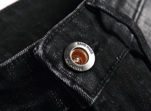 Miniatura 8 de XIMXIMMTIAN Jeans rectos de motociclista para hombre, desgastados, desgastados, ajustados, rectos