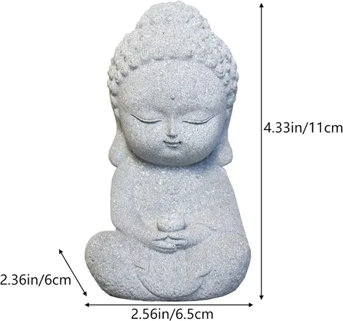 Miniatura 5 de Estatua de Buda de meditación, mini estatuas de decoración de Buda de piedra arenisca zen sentada para el hogar, escritorio, colección de decoración