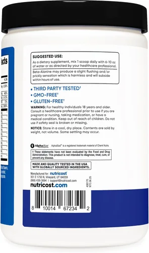 Miniatura 4 de Nutricost Pre-Entreno Sin Estimulantes, 30 Porciones (Frambuesa Azul) - Sin Cafeína, Sin OGM, Sin Gluten