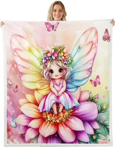 Miniatura 12 de Fairy Fleece Blanket,Romantic Pink Floral Botanical Bed Blankets for Adults Teens,Galaxy Starry 3D Moon Room Decor,Blue Pink Super Soft Flannel